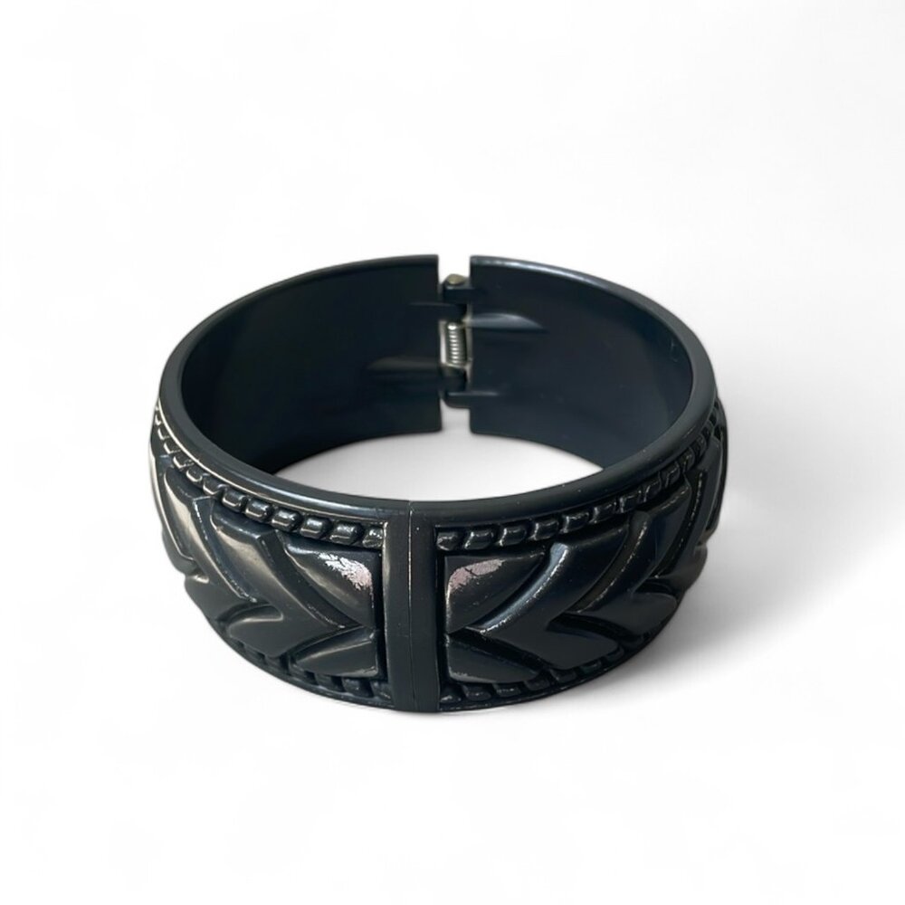 Black Carved Bangle Bracelet
